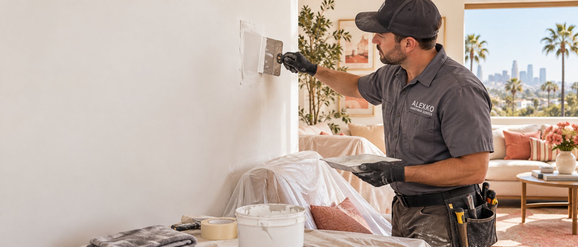 Handyman repairing a drywall patch